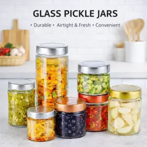 Airtight Glass Pickle Jars with Metal Lids Food Storage Canning Preserving Jars Custom Logo
