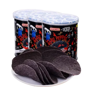 Asian Snack Malaysian Ghost Pepper Super Spicy Potato Chips 45g can Black Chips