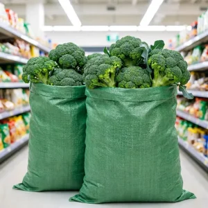 Breathable Green Woven Bags for Fresh Vegetable Transport Supermarket Restock Large Capacity Sacks