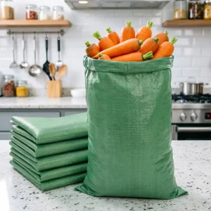Breathable Green Woven Sack for Fresh Vegetables Durable Farm Harvest Bag for Carrots Potatoes Onions Storage