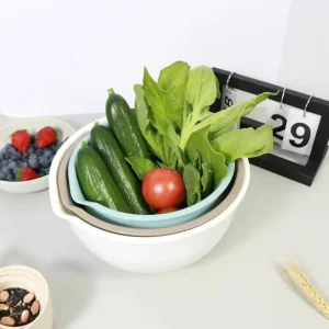 Colorful Vegetable Fruit Bowl 3 Pcs Plastic Salad Bowl Set Washing Mixing Bowl Food Container