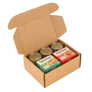 Compact Space Saving Eco Friendly Recyclable Shockproof Corrugated Packaging for Mini Canned Fruit & Vegetable Box Sets