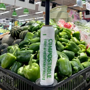 Custom Compostable T-Shirt Produce Bags on Roll, Biodegradable Flat-Bottom Bags for Fresh Markets