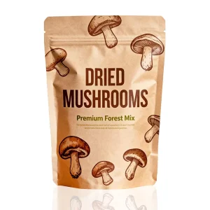 Custom Logo Resealable Zipper Stand-Up Food Pouch Kraft Paper Bag for Dried Mushrooms