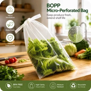 Custom Printed Gravure Printing Food Grade Micro Perforated BOPP Breathable Ventilated Fresh Produce Vegetable Packaging Bags