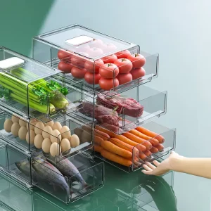Fresh Keeper Refrigerator Storage Box Drawer Type Kitchen Organizer for Food, Eggs, Vegetables, Frozen Items, Food Grade