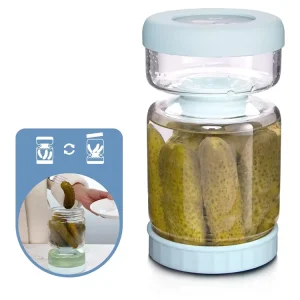Glass Hourglass Pickle Olives Jar with Strainer Container Separator for Food Brine