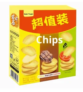 Hard Salty Fried Low Fat Spicy Potato Chips 186g Three in One Pack Box Puff Snacks