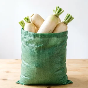 Heavy Duty Green Woven Bag for Fresh Vegetable Transport Durable Sack for Radish Carrot and Root Crop Bulk Delivery