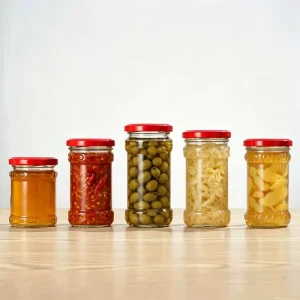 High Quality Glass Jar with Metal Lid Round Bottles for Food Storage Preserved Vegetables Jam Hot Tomato Chili Sauce Packaging