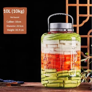 Large Glass Jar with Handle and Double-Sealed Lid for Wine and Kimchi Fermentation 3D Embossed Stackable Container Optional Faucet