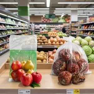 Manufacture Custom Sizes and Design Clear PE Mesh Bag Plastic Produce Packaging Bag for Fruit Vegetable Retail Display