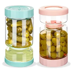 Newly Listed Kitchen Kimchi Jar with Separate Wet and Dry Areas Glass Pickled Vegetable Jar Food sealing Jar with Fork