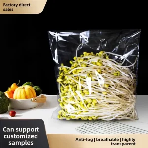 Opp Fresh Vegetable Packaging Bag Food Grade Supermarket Bean Sprouts Preservation Anti fog Perforated Breathable Thickened