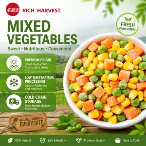Organic IQF Frozen 3-Way Mixed Vegetables Green Peas Sweet Corn and Diced Carrots 10kg BRC Certified