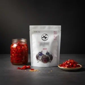 Pickled Chili Three Side Sealed Resealable Plastic Packaging Bag Food Grade Custom Printed Seasoning Pickle with Button Closure