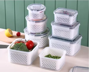 Portable Minimalist Design Multifunction Fresh Keeping Outdoor Storage Box Double Layer Draining Bin Sealed Plastic Container