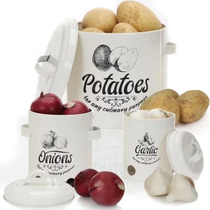 Potato and Onion Storage Bin with Garlic Holder 3 Containers Vegetable Keeper
