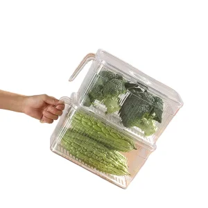 Refrigerator Vegetable and Fruit Storage Container with Grid Strainer Drain Basket Crisper