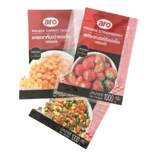 Three Side Sealed Vacuum Bags for Frozen Vegetables Fruits Sushi and Sandwiches Custom Sizes Moisture Proof Food Packaging