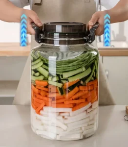 Three Size Capacity Safe sealed Food Grade Kimchi Jar Plastic Vegetable Preservation Storage Boxes for Refrigerator Organization