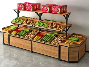 Used Multi-Layer Fruit and Vegetable Display Shelves Supermarket Store Cabinets