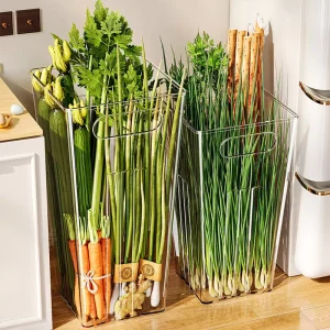 WANUO Tall Clear Vegetable Storage Bin Green Onion Storage Bin Open Top Tall Vegetable Storage Container